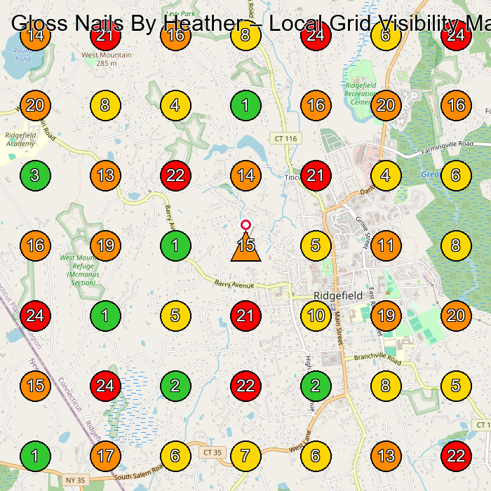 Gloss Nails By Heather Nail Salon GeoGrid ranking map for Ridgefield CT